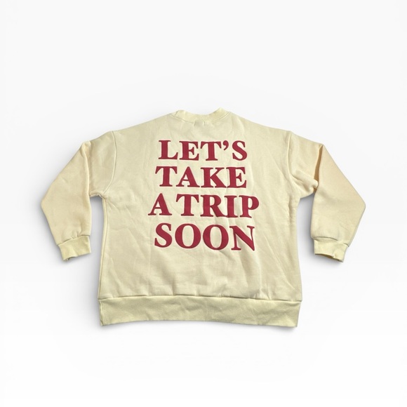 YLLW THE LABEL Let's Take A Trip Soon Crew Neck Sweatshirt Size Small Oversized - Picture 3 of 10